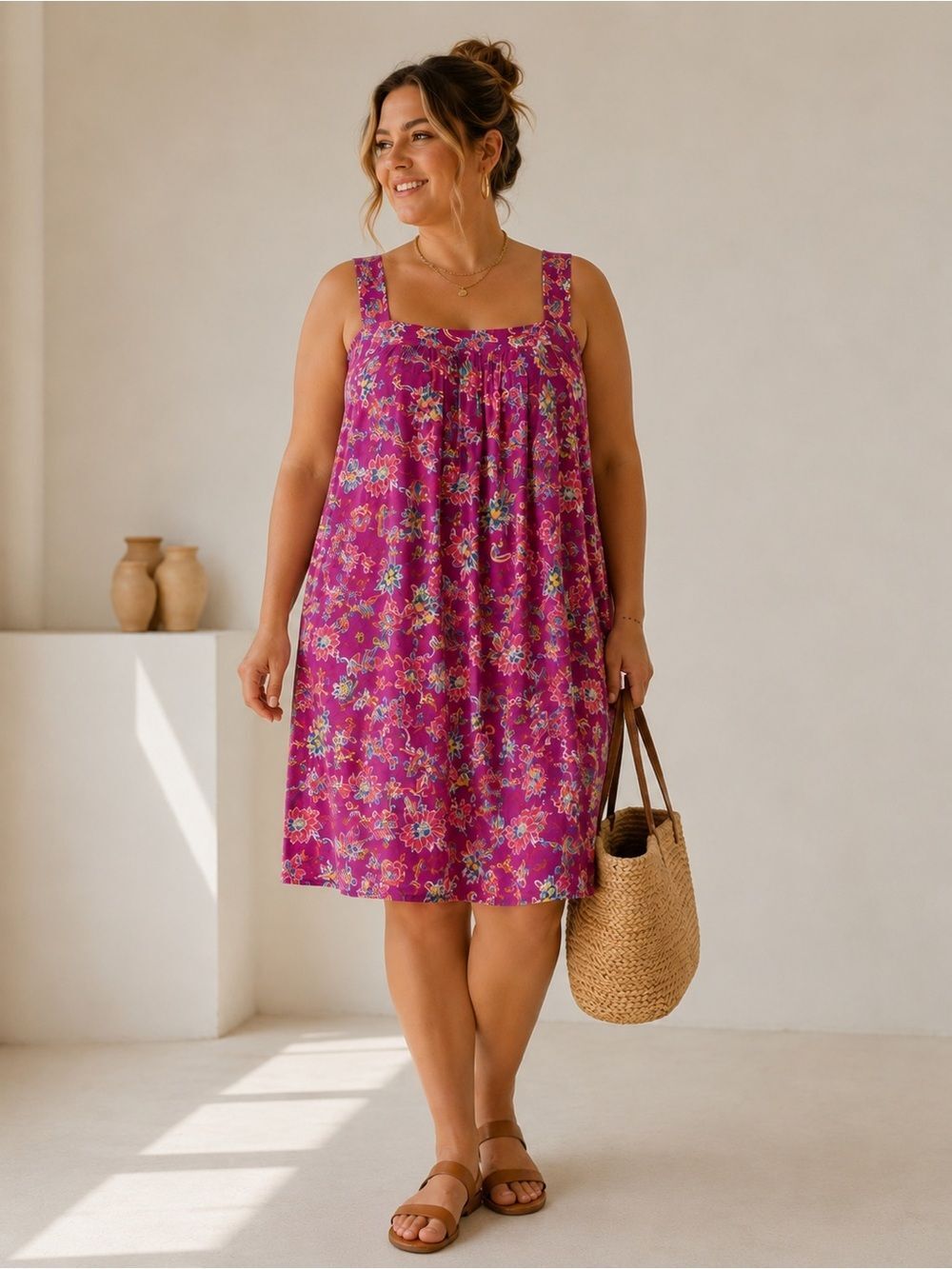 Dreams & Co Sleepwear Pajama Dress Womens Plus Size Pink Floral Midi Size 5X